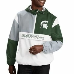 Men's G-III Sports By Carl Banks White/Green Michigan State Spartans College Fair Catch Half-Zip Hoodie