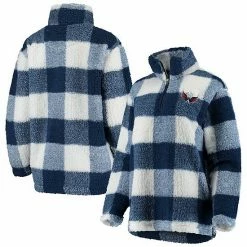 Women's G-III 4Her By Carl Banks Navy/White Washington Capitals Plaid Sherpa Quarter-Zip Jacket