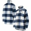 Women's G-III 4Her By Carl Banks Navy Seattle Seahawks Sherpa Plaid Quarter-Zip Jacket