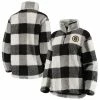 Women's G-III 4Her By Carl Banks Black/White Boston Bruins Plaid Sherpa Quarter-Zip Jacket