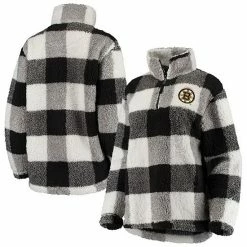 Women's G-III 4Her By Carl Banks Black/White Boston Bruins Plaid Sherpa Quarter-Zip Jacket