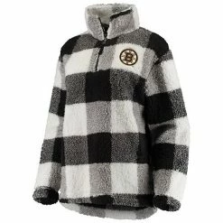 Women's G-III 4Her By Carl Banks Black/White Boston Bruins Plaid Sherpa Quarter-Zip Jacket -G-III Sales Store unnamed file 1147