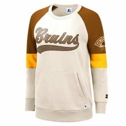 Women's G-III Sports By Carl Banks White/Brown Boston Bruins Vintage Playmaker Raglan Pullover Sweatshirt