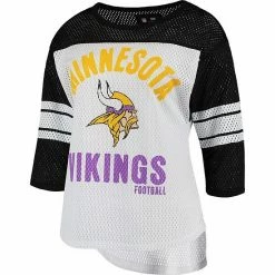 Women's G-III 4Her By Carl Banks White/Black Minnesota Vikings First Team Three-Quarter Sleeve Mesh T-Shirt -G-III Sales Store unnamed file 1194