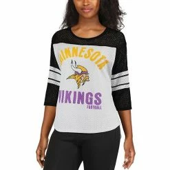 Women's G-III 4Her By Carl Banks White/Black Minnesota Vikings First Team Three-Quarter Sleeve Mesh T-Shirt -G-III Sales Store unnamed file 1195