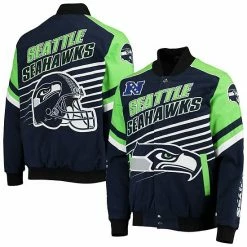Men's G-III Sports By Carl Banks College Navy/Neon Green Seattle Seahawks Extreme Strike Cotton Twill Full-Snap Jacket