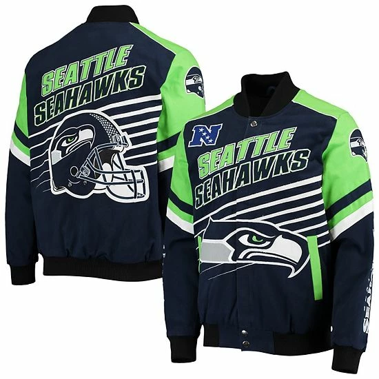 Men's G-III Sports By Carl Banks College Navy/Neon Green Seattle Seahawks Extreme Strike Cotton Twill Full-Snap Jacket 1 Men's G-III Sports By Carl Banks College Navy/Neon Green Seattle Seahawks Extreme Strike Cotton Twill Full-Snap Jacket