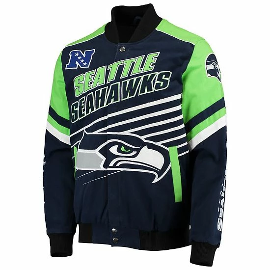 Men's G-III Sports By Carl Banks College Navy/Neon Green Seattle Seahawks Extreme Strike Cotton Twill Full-Snap Jacket 3 Men's G-III Sports By Carl Banks College Navy/Neon Green Seattle Seahawks Extreme Strike Cotton Twill Full-Snap Jacket - Image 3