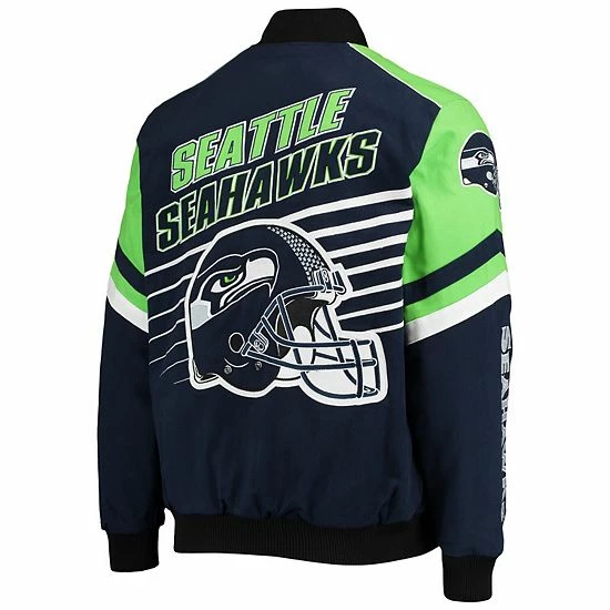 Men's G-III Sports By Carl Banks College Navy/Neon Green Seattle Seahawks Extreme Strike Cotton Twill Full-Snap Jacket 4 Men's G-III Sports By Carl Banks College Navy/Neon Green Seattle Seahawks Extreme Strike Cotton Twill Full-Snap Jacket - Image 4
