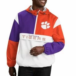 Men's G-III Sports By Carl Banks White/Orange Clemson Tigers College Fair Catch Half-Zip Hoodie