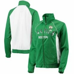 Women's G-III 4Her By Carl Banks Kelly Green/White Boston Celtics Backfield Raglan Full-Zip Track Jacket
