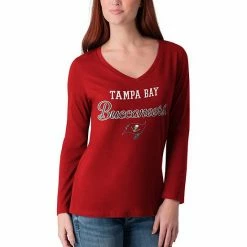Women's G-III 4Her By Carl Banks Red Tampa Bay Buccaneers Post Season Long Sleeve V-Neck T-Shirt