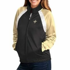 Women's G-III 4Her By Carl Banks Black/Gold New Orleans Saints Confetti Raglan Full-Zip Track Jacket