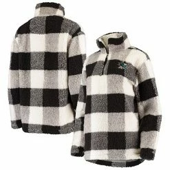 Women's G-III 4Her By Carl Banks Black/White San Jose Sharks Plaid Sherpa Quarter-Zip Jacket