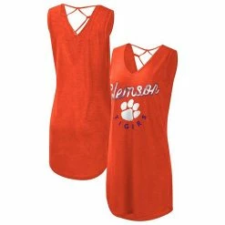 Women's G-III 4Her By Carl Banks Orange Clemson Tigers Game Time Burnout Cover-Up V-Neck Dress