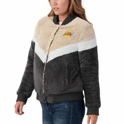 Women's G-III 4Her By Carl Banks Black/Tan Los Angeles Lakers Riot Squad Sherpa Full-Snap Jacket -G-III Sales Store unnamed file 1397