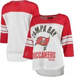Women's G-III 4Her By Carl Banks White/Red Tampa Bay Buccaneers First Team Three-Quarter Sleeve Mesh T-Shirt