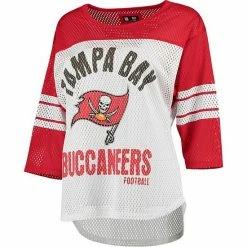 Women's G-III 4Her By Carl Banks White/Red Tampa Bay Buccaneers First Team Three-Quarter Sleeve Mesh T-Shirt -G-III Sales Store unnamed file 1516