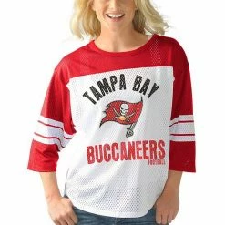 Women's G-III 4Her By Carl Banks White/Red Tampa Bay Buccaneers First Team Three-Quarter Sleeve Mesh T-Shirt -G-III Sales Store unnamed file 1518