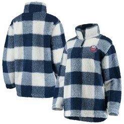 Women's G-III 4Her By Carl Banks Navy/White New York Islanders Plaid Sherpa Quarter-Zip Jacket