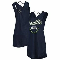 Women's G-III 4Her By Carl Banks College Navy Seattle Seahawks Game Time Swim V-Neck Cover-Up Dress