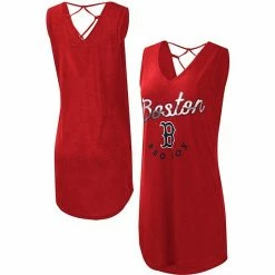 Women's G-III 4Her By Carl Banks Red Boston Red Sox Game Time Slub Beach V-Neck Cover-Up Dress
