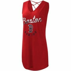 Women's G-III 4Her By Carl Banks Red Boston Red Sox Game Time Slub Beach V-Neck Cover-Up Dress -G-III Sales Store unnamed file 1604