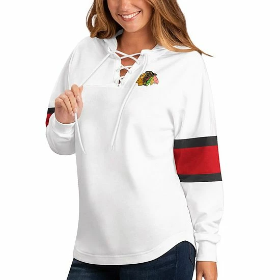 Women's G-III Sports By Carl Banks White Chicago Blackhawks Game Plan Lace-Up Long Sleeve Hooded Top 2 Women's G-III Sports By Carl Banks White Chicago Blackhawks Game Plan Lace-Up Long Sleeve Hooded Top - Image 2