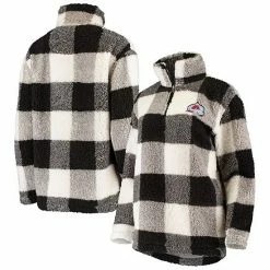 Women's G-III 4Her By Carl Banks Black/White Colorado Avalanche Plaid Sherpa Quarter-Zip Jacket