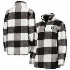 Women's G-III 4Her By Carl Banks Black Las Vegas Raiders Sherpa Plaid Quarter-Zip Jacket