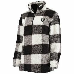Women's G-III 4Her By Carl Banks Black Las Vegas Raiders Sherpa Plaid Quarter-Zip Jacket -G-III Sales Store unnamed file 1650