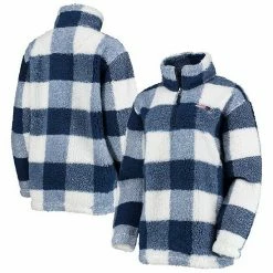 Women's G-III 4Her By Carl Banks Navy New England Patriots Sherpa Plaid Quarter-Zip Jacket
