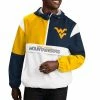 Men's G-III Sports By Carl Banks White/Navy West Virginia Mountaineers College Fair Catch Half-Zip Hoodie