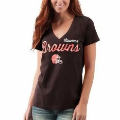 Women's G-III 4Her By Carl Banks Brown Cleveland Browns Post Season V-Neck T-Shirt -G-III Sales Store unnamed file 1693