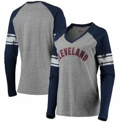 Women's G-III 4Her By Carl Banks Gray/Navy Cleveland Indians Franchise Tri-Blend Raglan Long Sleeve T-Shirt