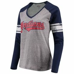Women's G-III 4Her By Carl Banks Gray/Navy Cleveland Indians Franchise Tri-Blend Raglan Long Sleeve T-Shirt -G-III Sales Store unnamed file 1696