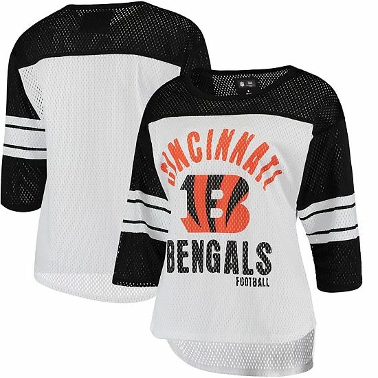 Women's G-III 4Her by Carl Banks White/Black Cincinnati Bengals First Team Three-Quarter Sleeve Mesh T-Shirt Women's G-III 4Her By Carl Banks White/Black Cincinnati Bengals First Team Three-Quarter Sleeve Mesh T-Shirt -G-III Sales Store unnamed file 1720