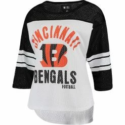 Women's G-III 4Her By Carl Banks White/Black Cincinnati Bengals First Team Three-Quarter Sleeve Mesh T-Shirt 2 Women's G-III 4Her By Carl Banks White/Black Cincinnati Bengals First Team Three-Quarter Sleeve Mesh T-Shirt -G-III Sales Store unnamed file 1722