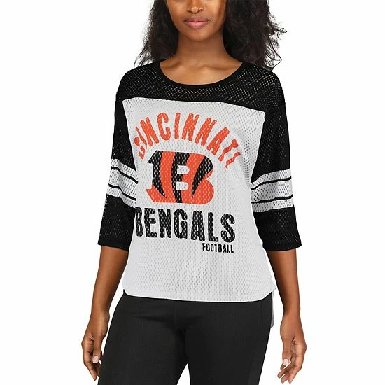 Women's G-III 4Her by Carl Banks White/Black Cincinnati Bengals First Team Three-Quarter Sleeve Mesh T-Shirt Women's G-III 4Her By Carl Banks White/Black Cincinnati Bengals First Team Three-Quarter Sleeve Mesh T-Shirt -G-III Sales Store unnamed file 1724