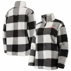 Women's G-III 4Her By Carl Banks Black/White Detroit Red Wings Plaid Sherpa Quarter-Zip Jacket