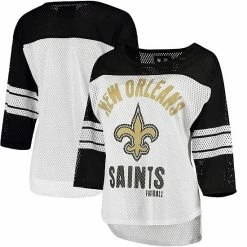 Women's G-III 4Her By Carl Banks White/Black New Orleans Saints First Team Three-Quarter Sleeve Mesh T-Shirt