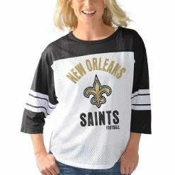 Women's G-III 4Her By Carl Banks White/Black New Orleans Saints First Team Three-Quarter Sleeve Mesh T-Shirt -G-III Sales Store unnamed file 1768