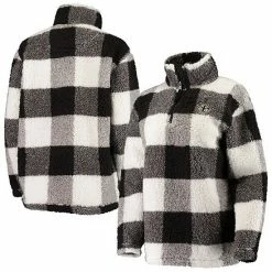 Women's G-III 4Her By Carl Banks Black New Orleans Saints Sherpa Plaid Quarter-Zip Jacket
