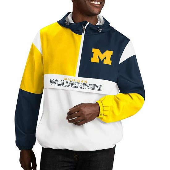 Men's G-III Sports By Carl Banks White/Navy Michigan Wolverines College Fair Catch Half-Zip Hoodie - Image 2