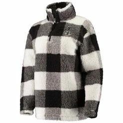 Women's G-III 4Her By Carl Banks Black New Orleans Saints Sherpa Plaid Quarter-Zip Jacket -G-III Sales Store unnamed file 1790