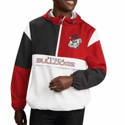 Men's G-III Sports By Carl Banks White/Red Georgia Bulldogs College Fair Catch Half-Zip Hoodie