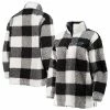 Women's G-III 4Her By Carl Banks Black Carolina Panthers Sherpa Plaid Quarter-Zip Jacket