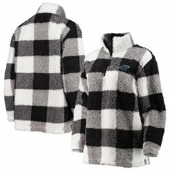 Women's G-III 4Her By Carl Banks Black Carolina Panthers Sherpa Plaid Quarter-Zip Jacket