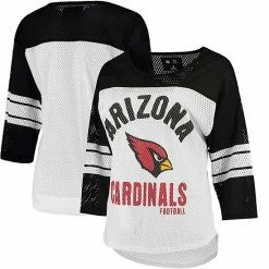 Women's G-III 4Her By Carl Banks White/Black Arizona Cardinals First Team Three-Quarter Sleeve Mesh T-Shirt