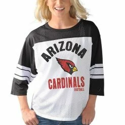 Women's G-III 4Her By Carl Banks White/Black Arizona Cardinals First Team Three-Quarter Sleeve Mesh T-Shirt -G-III Sales Store unnamed file 1866